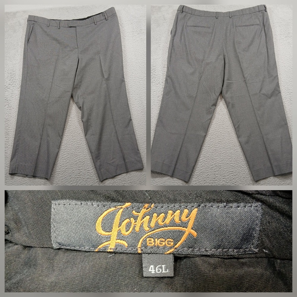 Johnny Bigg Dress Pants Mens 46L Grey Textured Flat Front Classic Fit Office